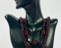 Fine Garnet Gemstone Purple Grape Beaded Statment Necklace & Loose Beads & Genuine Pearl Garnet Pierced Statment Earrings
