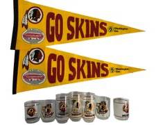 Vintage Redskins Football Team Lenox Collectible Glasses and Pennant Flags
