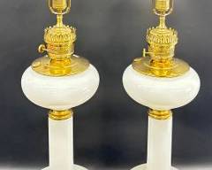 Fantastic Paul Hanson Co Signed 517 NY Antique French Style Opal Glass Converted Oil Brass Base Table Lamps Hollywood Regency Style Mic Century
