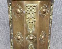 Antique Fancy Arts & Crafts Brass Handled Umbrella Stand Footed
