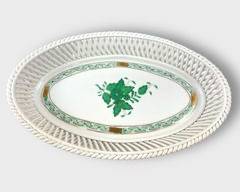 Fine Herend Hungary Chinese Bouquet Green Reticulated Oval dish

