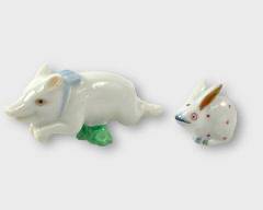 Two Fine Small Mini Herend Porcelain Figural Pig & Rabbit
