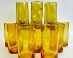 Blenko Pinched Glass Crackle  Tumblers in Honey/Amber MCM set of 13
