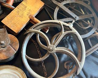 Antique Pulley Wheels, Primitive Antique Tools