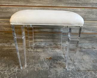 Lucite & White Leather Stool
