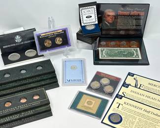 Various Coins- Sacagawea, Kennedy Half Dollars w/ COA & more