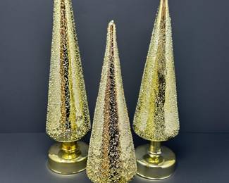 Trio Blown Glass Christmas Trees "Lights up" 