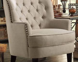 Beige Linen Tufted Club Chair