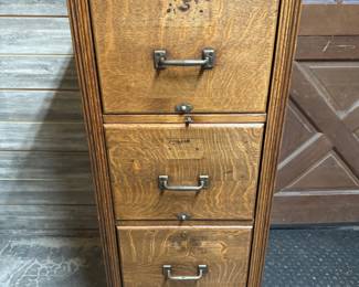 Vintage Wooden 4 Drawer File Cabinet (Heavy!)