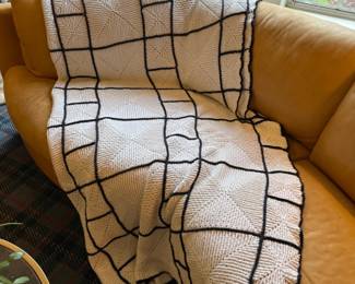 Handmade Crocheted Large Black & White Blanket