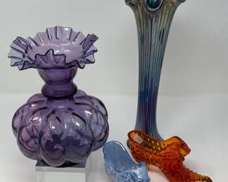 Purple & Blue Fenton, Carnival Glass with Shoes