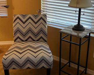 Armless Chair, Side Table, Small Table Lamp