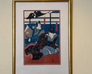 Couple In Interior by Utagawa Kuniyoshi, Woodblock Print