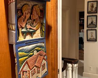 The Gossip Box by Mary Shelley (American, b. 1950) Carved Relief