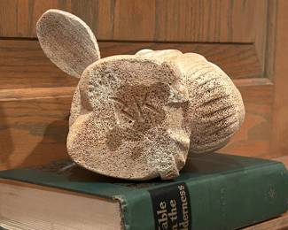 Inuit Carved Whale Bone Figure by Ricky Kuzuguk Signed RK, Sculpture 