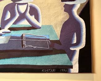 Three Men by Mark Kostabi (American b. 1960) Tapestry