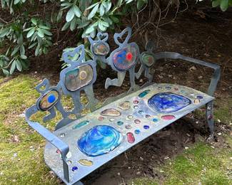 Drew Smith (1948-2018) Sculptural Glass and Metal Bench