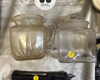 SMALL GLASS PITCHER LIDDED JAR