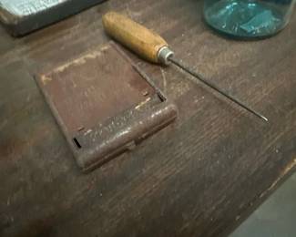 ICE PICK AND VINTAGE CIGARETTE ROLLER
