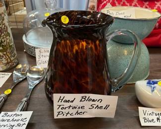 HAND BLOWN TORTOISE SHELL PITCHER