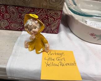 VINTAGE LITTLE GIRL IN YELLOW RAINCOAT FIGURE
