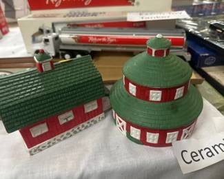 TWO CERAMIC BARNS