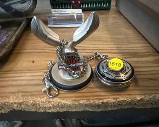 HARLEY DAVIDSON POCKET WATCH AND SMALL FIGURE