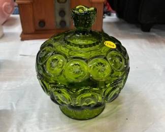 GREEN GLASS CANDY DISH