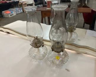 PAIR OF HOBNAIL GLASS OIL LAMPS