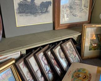 Hummel small framed drawings of children singing and praying. 