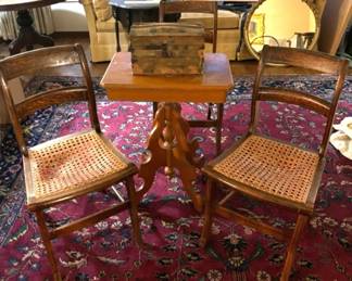 Vintage Cane Seat Chairs Wood Accent Table Small Wood Chest