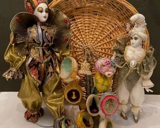 Embellished Egg Ornaments And Harlequin Dolls