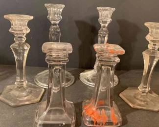 Three Pairs Of Glass Candleholders