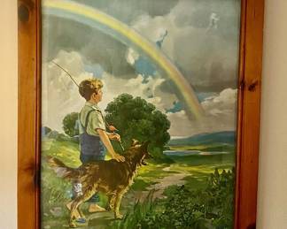 Hy Hintermeister Lithoprint Boy Fishing Dog Rainbow