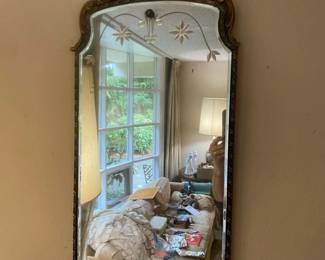 Antique Etched Beveled Boudoir Mirror