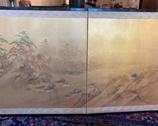 Vintage Japanese Two Panel Silk Screen