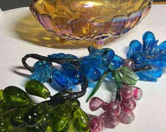 Carnival Glass Bowl Lucite Glass Grapes