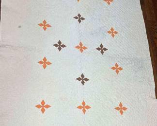 Vintage Quilt Orange Brown Star Design