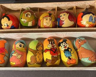 Vintage Russian Wood Ornaments Disney Characters