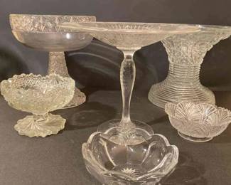 Patterned Glass Footed Bowls and Cake Plate