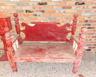 Red Painted Outdoor Bench