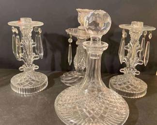Crystal Decanter And Candle Sticks