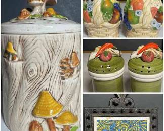 Vintage Mushroom Canister SP Shakers  Tile Trivet