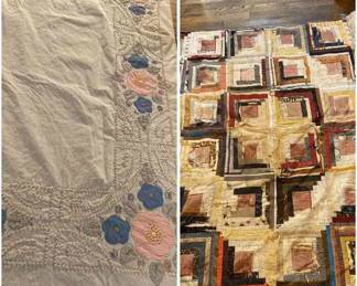 Crazy Quilt and Embroidered Coverlet
