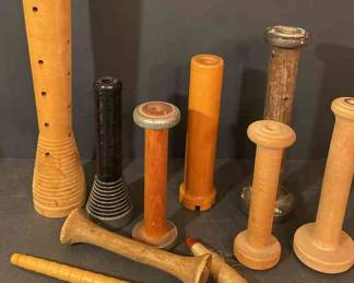 Antique Wooden Spindles Bobbins Spools