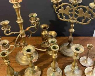 Brass Candelabrum with Lion Motif other Brass Candleholders