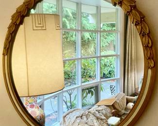 Antique Round Giltwood Framed Mirror