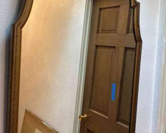 Regency Style Mirror with Carved Gilded Wood and Painted Panel