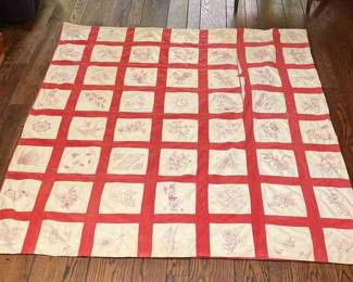 Vintage Hand Embroidered Quilt