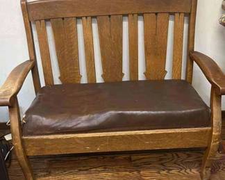 The Harden Line Of New York Oak Bench Seat with Leather Cushion